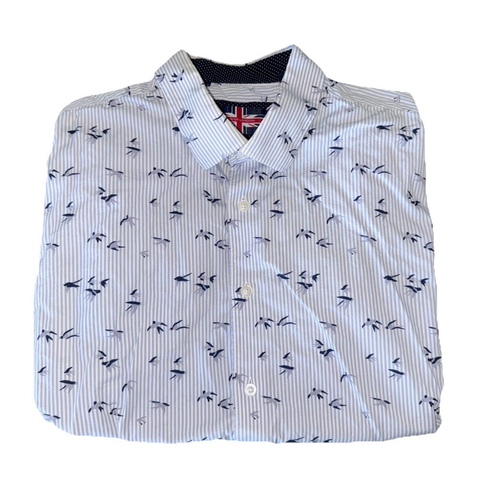 Soul of London Blue Birds Pinstripe Men’s Button-Down Short Sleeve XL Shirt
